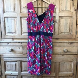 Tory Burch‎ Purple Blue Dress Tulip Print Floral V-Neck - FLAW Womens Size Small